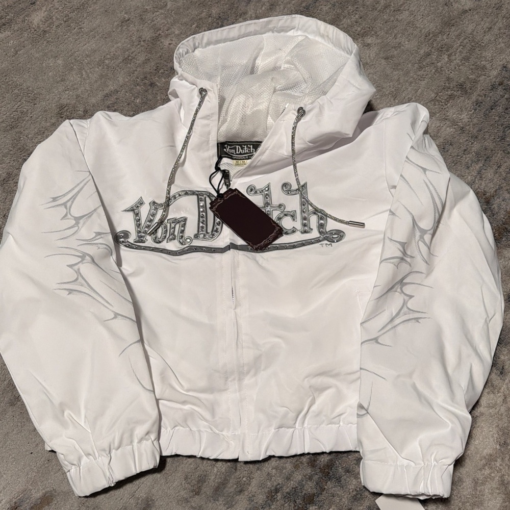 Von Dutch white Rhinestone Windbreaker Jacket - Medium
